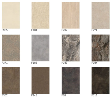 Mogelijke werkblad kleuren voor keuken Mira Iris 360 360x60 - beton eiken marmer antraciet zwart steen decor 12 opties AR 1656