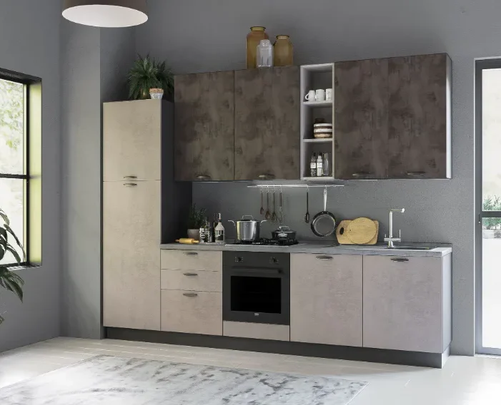 Complete keuken incl. apparatuur Mira Sara links 300x60 wit en leisteen cement 2595 euro AR56 Complete keuken 300 cm inclusief apparatuur