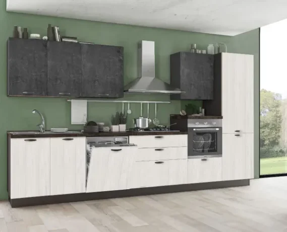 Complete keuken Mira Lola rechts 360x60 wit en leisteen cement 3495 euro AR52 Complete keuken inclusief apparatuur Mira Lola rechts 360x60 wit en leisteen cement 3495 euro AR52 tussen 3000 en 4000 euro