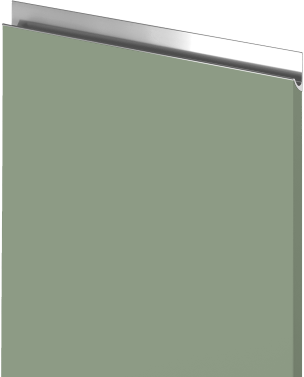 Een groen paneel met een metalen bovenrand.