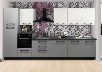 Grijze maatwerk keuken wit printwand Ar-Tre