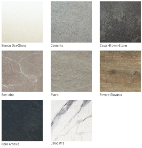 keukenblad mogelijkheden Verschillende kleuren en texturen van materialen, waaronder steen en marmer.