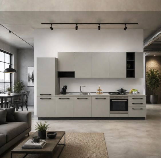 complete keuken Ar-Tre sky 360x60 utopia seta grijs - complete keuken 360 cm met Hotpoint  Ariston apparatuur en vaatwasser