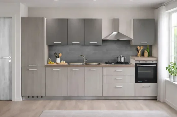 Complete keuken Ar-Tre Idea links 360x60 grijze iep en grafiet 3995 euro AR4591 Complete keuken inclusief apparatuur Ar-Tre Idea links 360x60 grijze iep en grafiet 3995 euro AR4591 tussen 3000 en 4000 euro