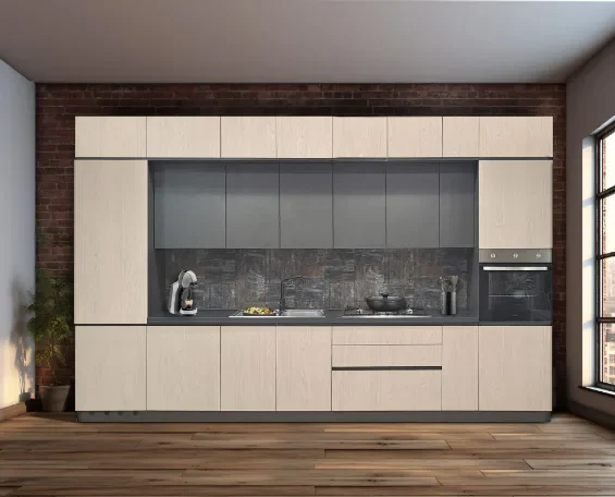 Complete keuken Ar-Tre Sky 390x60 cm eik en utopia grafiet 5995 euro AR1957 complete keuken 390 cm inclusief apparatuur