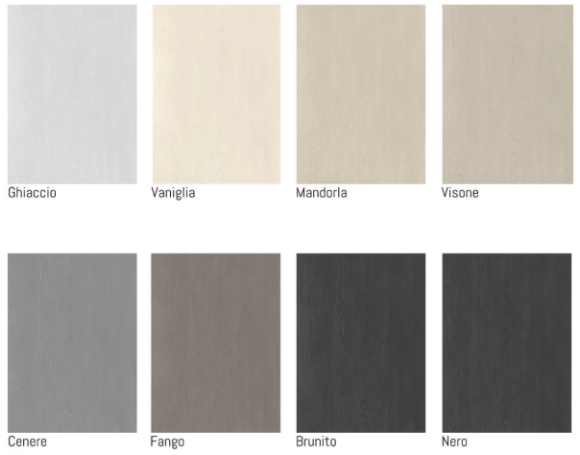 Cabinet kleuren Kleurstalen: wit, beige, lichtgrijs, donkergrijs, bruin, zwart.