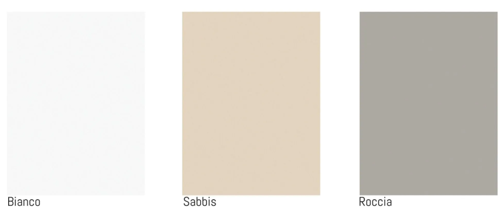 Cabinet kleur mogelijkheden Drie kleurstalen: wit, lichtbeige en grijsgroen.