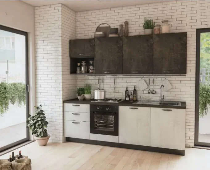 Complete keuken Mira Cada 240x60 wit en leisteen cement 1495 euro AR11 Complete keuken Mira Cada 240x60 wit en leisteen cement 1495 euro AR11 Complete keuken 240 cm inclusief apparatuur.