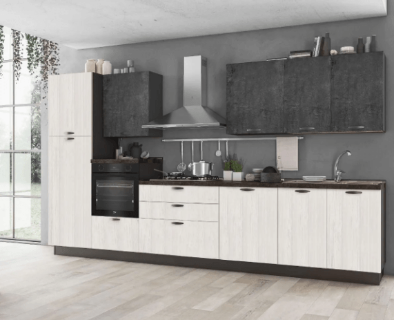 Complete keuken Mira Runen links 360x60 wit eik en leisteen cement 2695 euro AR7 Complete keuken Mira Runen links 360x60 wit eik en leisteen cement 2695 euro AR7 Complete keuken 360 cm inclusief apparatuur