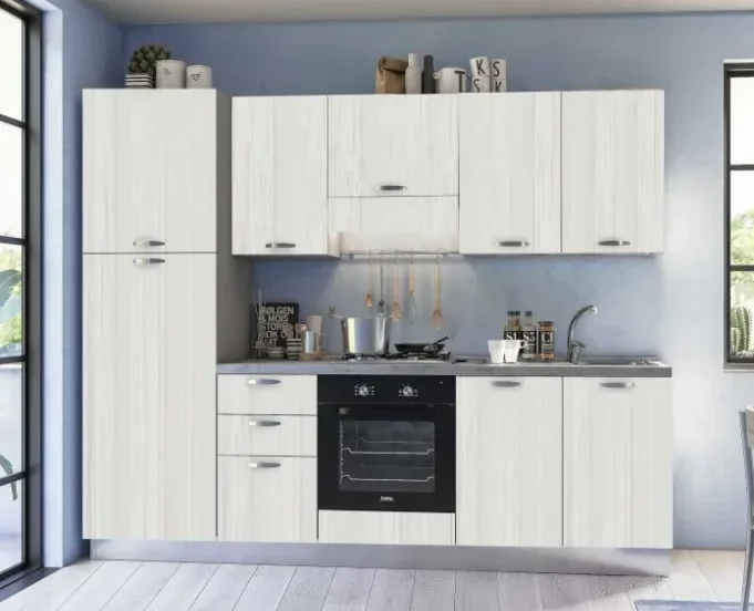 Complete keuken Mira Tea links 255x60 wit eik 1895 euro AR964 Complete keuken Mira Tea links 255x60 wit eik 1895 euro AR964 Complete keuken 255 cm inclusief appratuur.