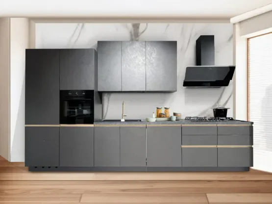 Complete keuken inclusief apparatuur Ar-Tre Sky 390x60 cm utopia grafiet 7895 euro AR3042 vanaf 6000 euro