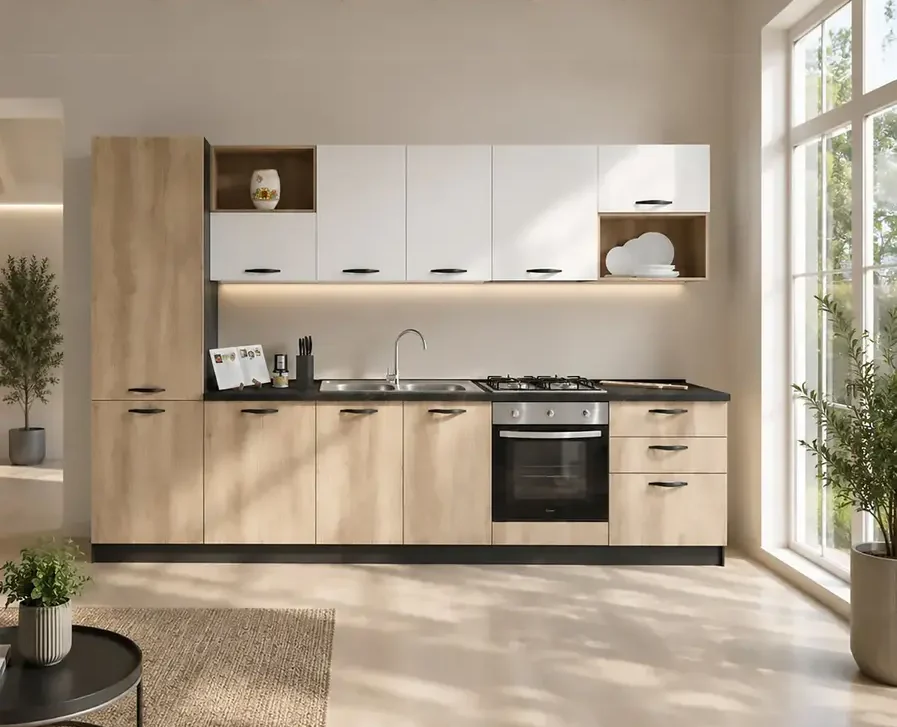 Complete keuken Mira Love links 330x60 mat wit en Nebraska eik 3495 euro AR14
Complete keuken Mira Love links 330x60 mat wit en Nebraska eik 3495 euro AR14 Complete keuken 330 cm inclusief apparatuur